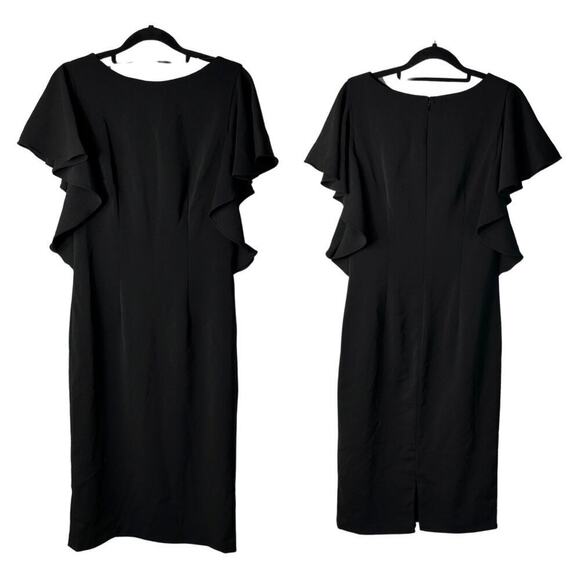 Carmen Marc Valvo Dress Flutter Sleeve Sheath Pencil Neutral Business Cocktail 6 - Picture 2 of 9